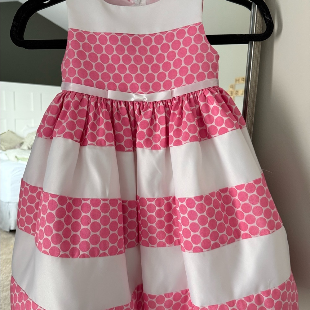 Toddler/ Little Girl Size 4 Princess Faith Dress Pink and White with Bow detail